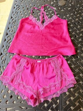 Women's Hot Pink Lace-Trim Cami & Short Sleep Set